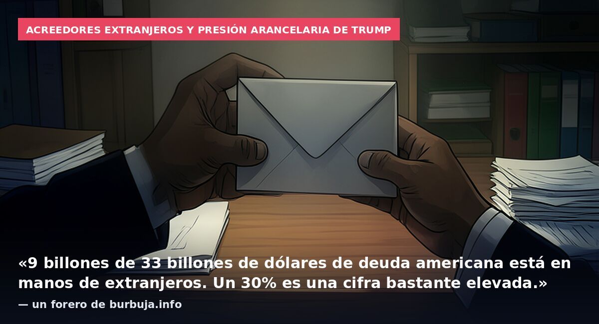 Acreedores extranjeros y presión arancelaria de Trump: «9 billones de 33 billones de dólares de deuda americana está en manos de extranjeros. Un 30% es una cifra bastante elevada.» — un forero de burbuja.info