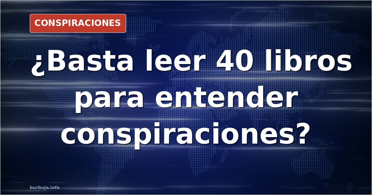 Persona leyendo un libro junto a una pila de volúmenes sobre conspiraciones y sociedades secretas