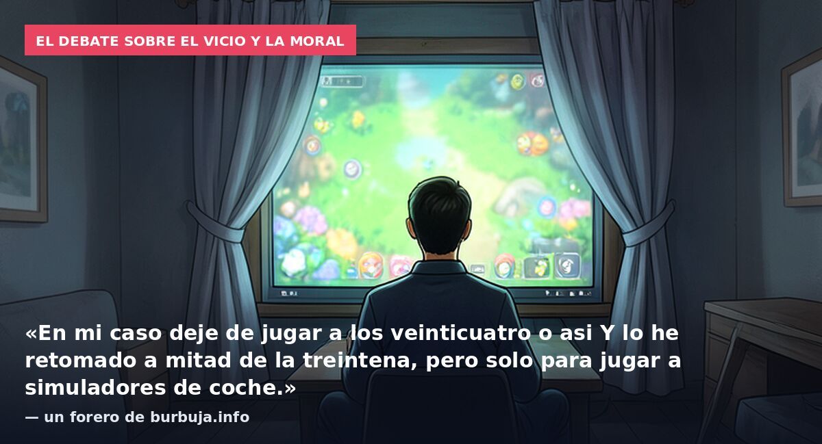 El debate sobre el vicio y la moral: «En mi caso deje de jugar a los veinticuatro o asi Y lo he retomado a mitad de la treintena, pero solo para jugar a simuladores de coche.» — un forero de burbuja.info
