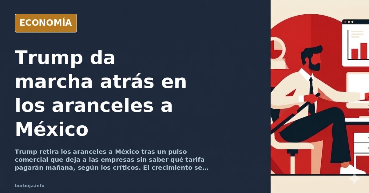 Ilustración editorial de un edificio gubernamental estadounidense con gráficos económicos descendentes y símbolos de comercio