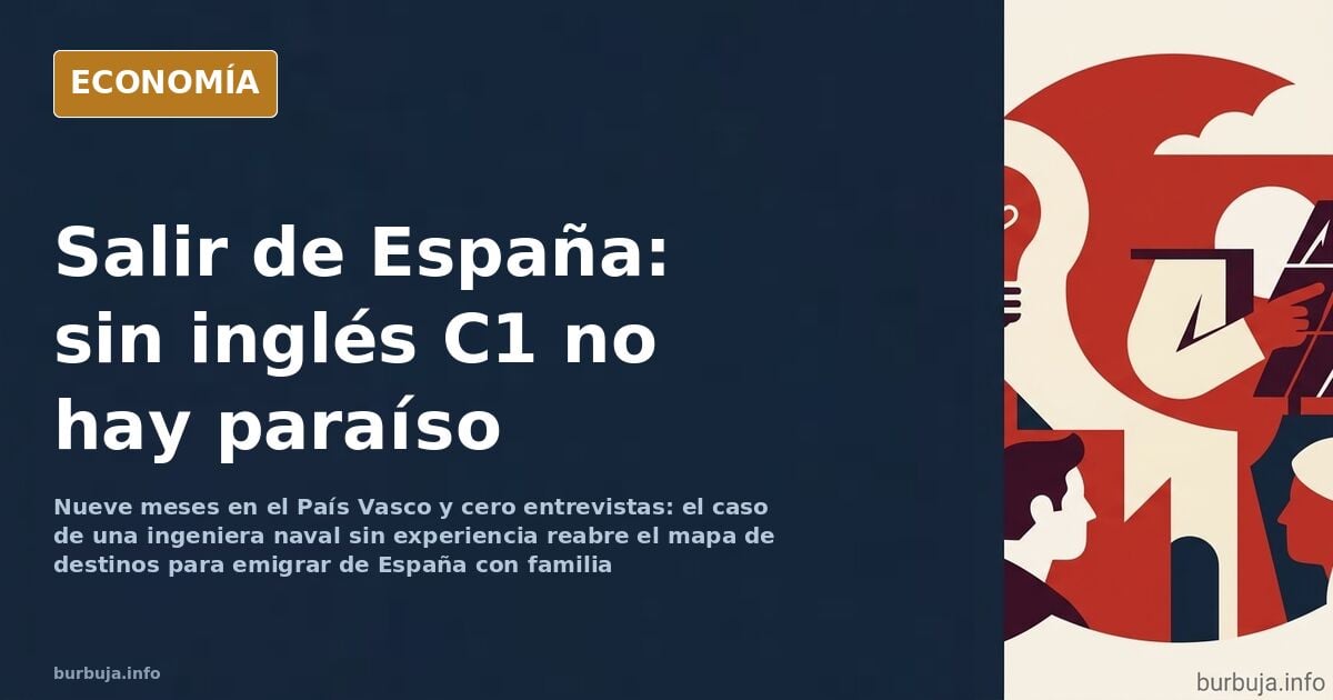 Ilustración editorial de una familia con maletas frente a un mapa del mundo con rutas migratorias desde España