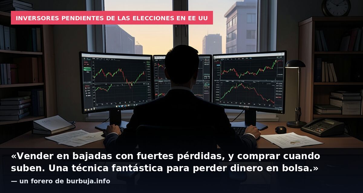 Inversores pendientes de las elecciones en EE UU: «Vender en bajadas con fuertes pérdidas, y comprar cuando suben. Una técnica fantástica para perder dinero en bolsa.» — un forero de burbuja.info
