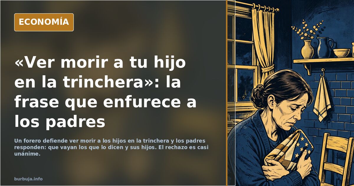 Ilustración editorial de un plató de televisión vacío con una silla dorada y un micrófono, símbolo del discurso sobre la guer