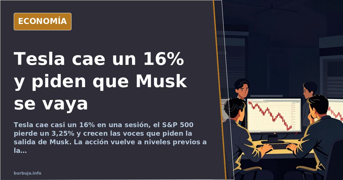 Gráfico bursátil en caída con la silueta de un coche eléctrico y una línea descendente marcada en rojo sobre fondo azul marin