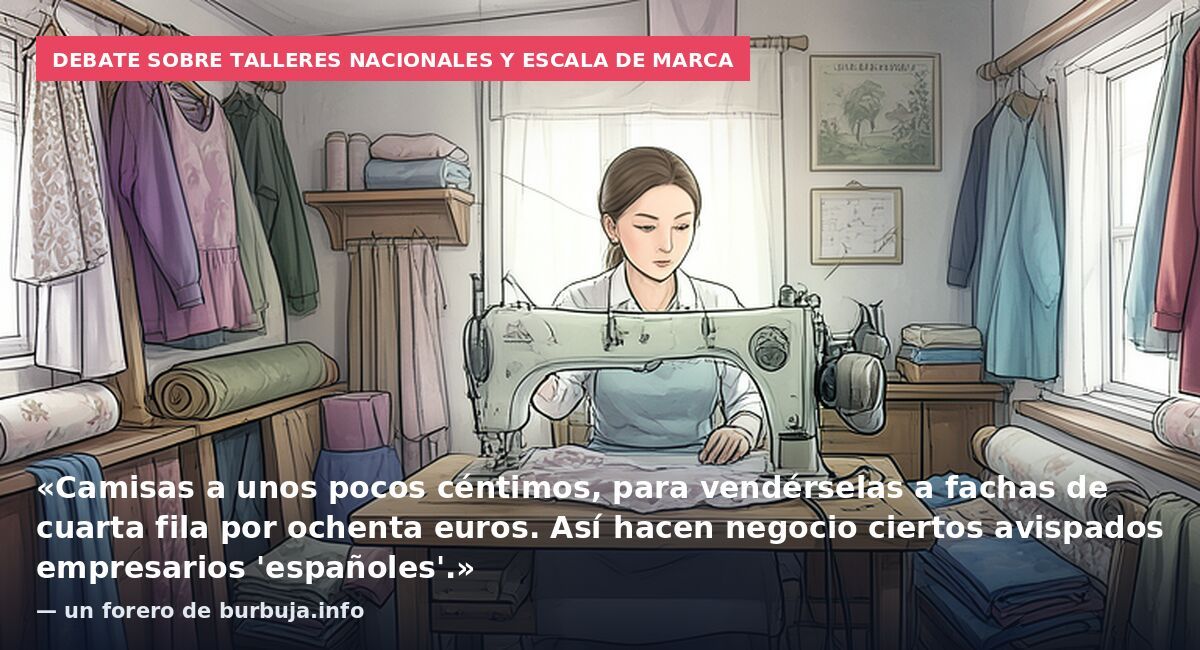 Debate sobre talleres nacionales y escala de marca: «Camisas a unos pocos céntimos, para vendérselas a fachas de cuarta fila por ochenta euros. Así hacen negocio ciertos avispados empresarios 'españoles'.» — un forero de burbuja.info