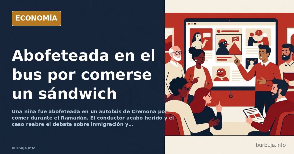 Ilustración editorial de un autobús urbano nocturno con una niña sentada y dos figuras de pie al fondo, en azul marino y dora