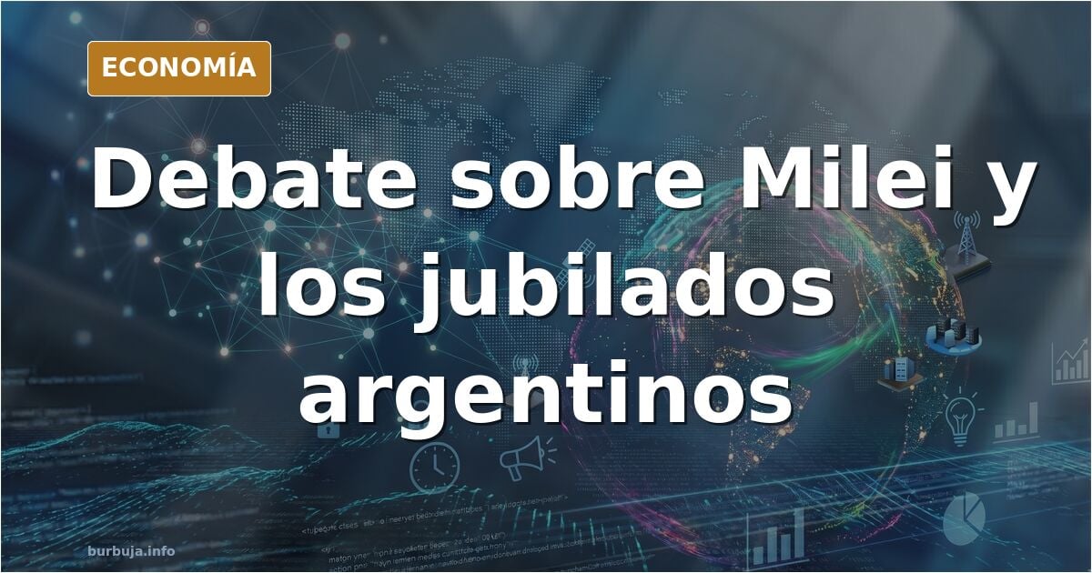 Ilustración editorial de un jubilado argentino ante una motosierra que corta su pensión, en azul marino y dorado