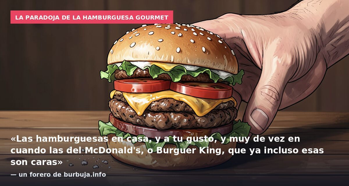 La paradoja de la hamburguesa gourmet: «Las hamburguesas en casa, y a tu gusto, y muy de vez en cuando las del McDonald's, o Burguer King, que ya incluso esas son caras» — un forero de burbuja.info