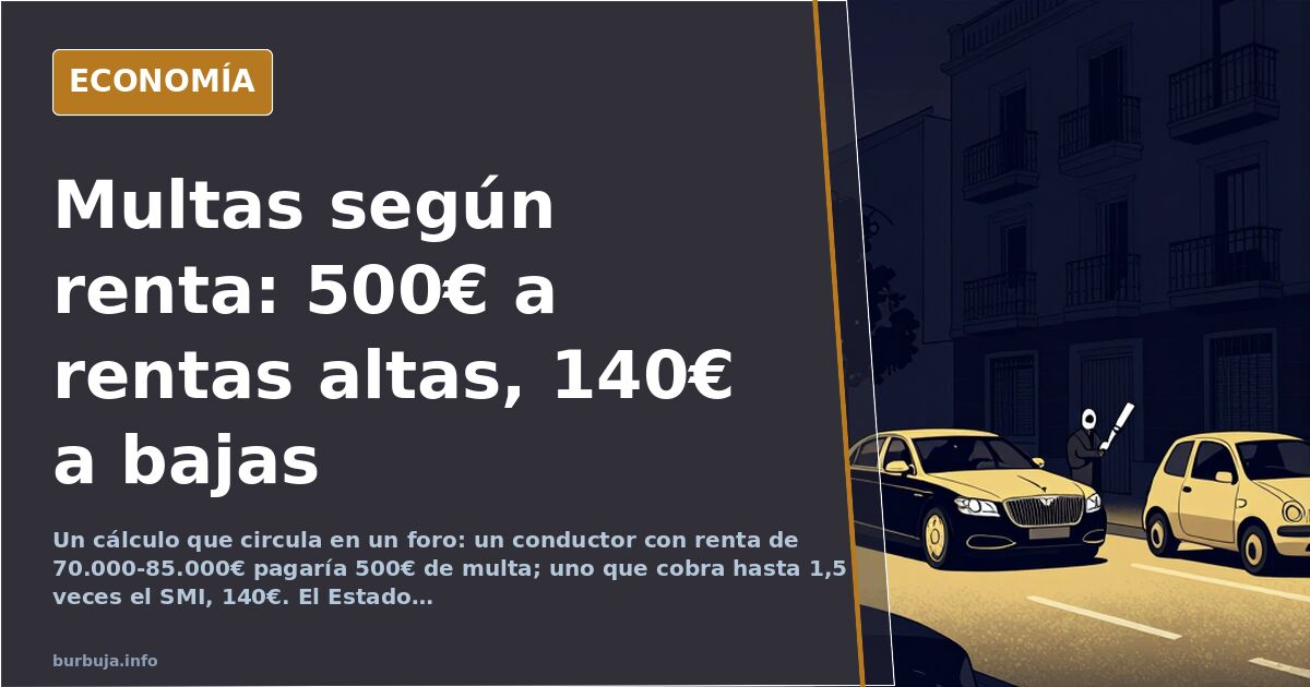 Ilustración editorial de una balanza de la justicia con billetes de euro en un platillo y una multa de tráfico en el otro
