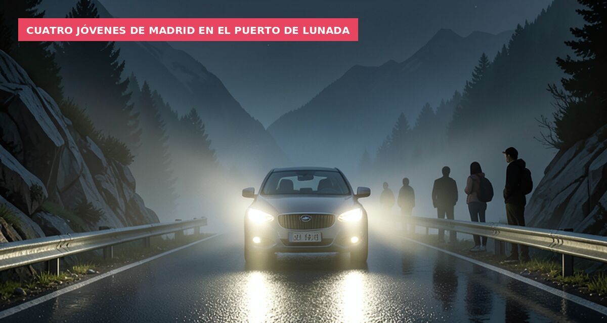 Cuatro jóvenes de Madrid en el puerto de Lunada