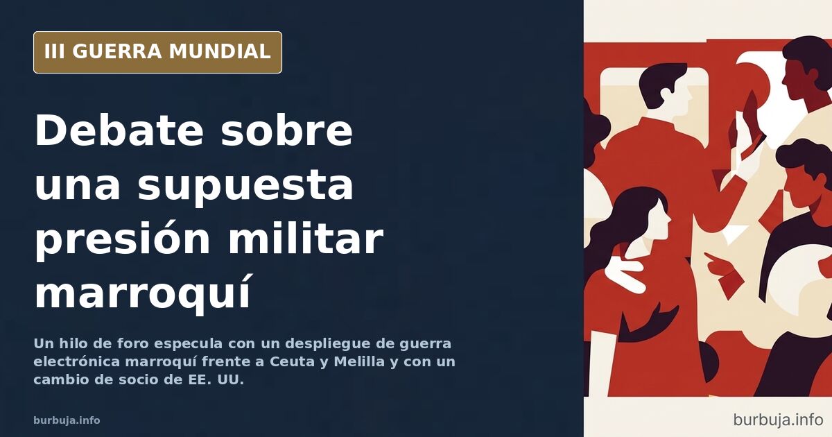 Mapa del Estrecho de Gibraltar con siluetas de equipos militares y antenas de guerra electrónica frente a Ceuta y Melilla