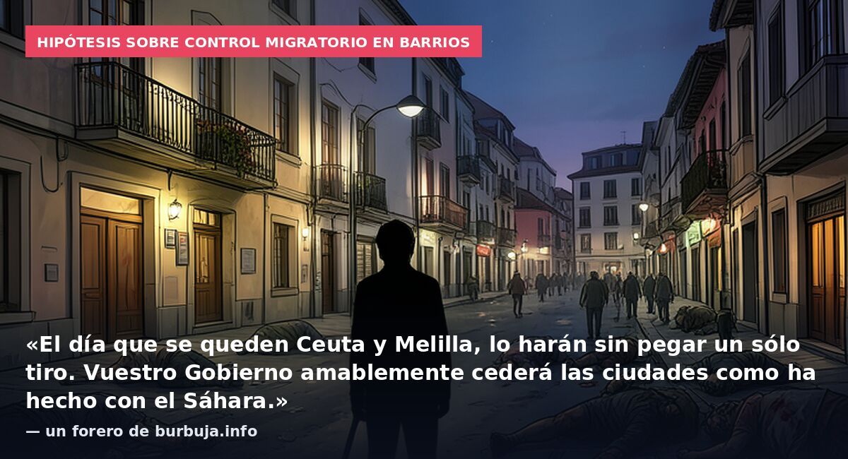 Hipótesis sobre control migratorio en barrios: «El día que se queden Ceuta y Melilla, lo harán sin pegar un sólo tiro. Vuestro Gobierno amablemente cederá las ciudades como ha hecho con el Sáhara.» — un forero de burbuja.info