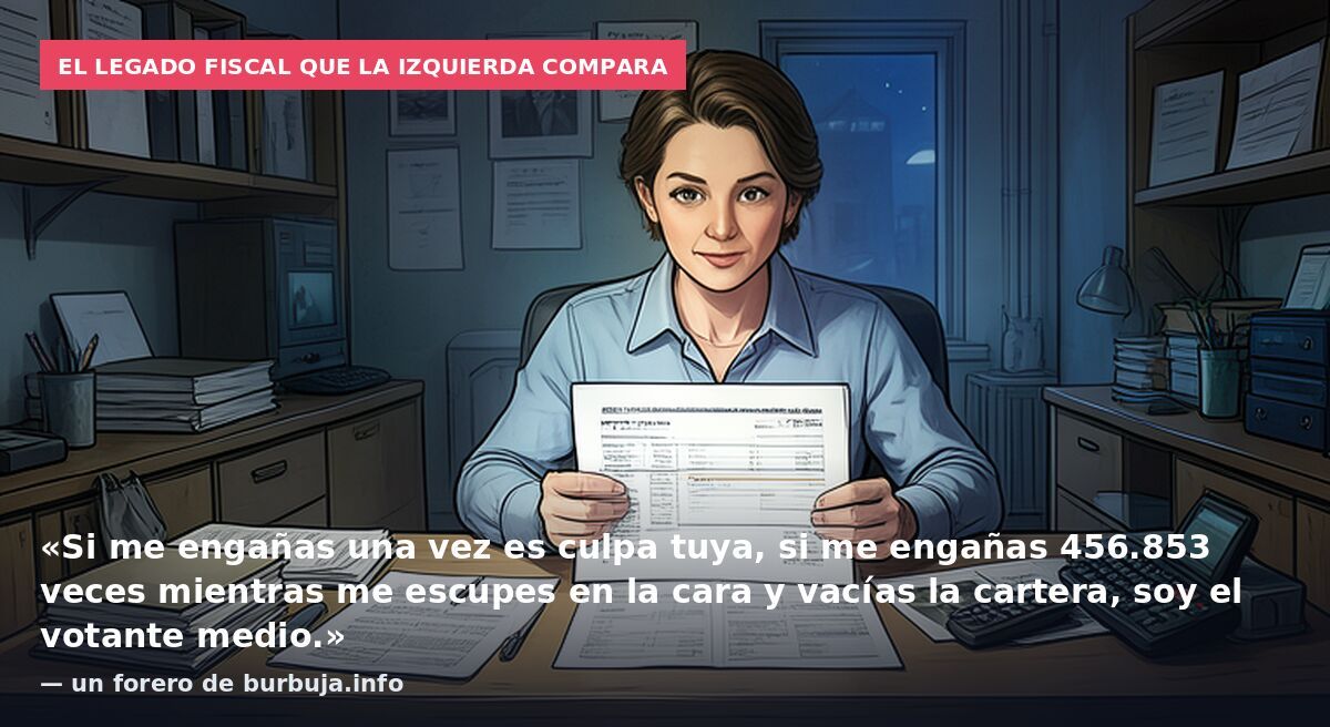 El legado fiscal que la izquierda compara: «Si me engañas una vez es culpa tuya, si me engañas 456.853 veces mientras me escupes en la cara y vacías la cartera, soy el votante medio.» — un forero de burbuja.info