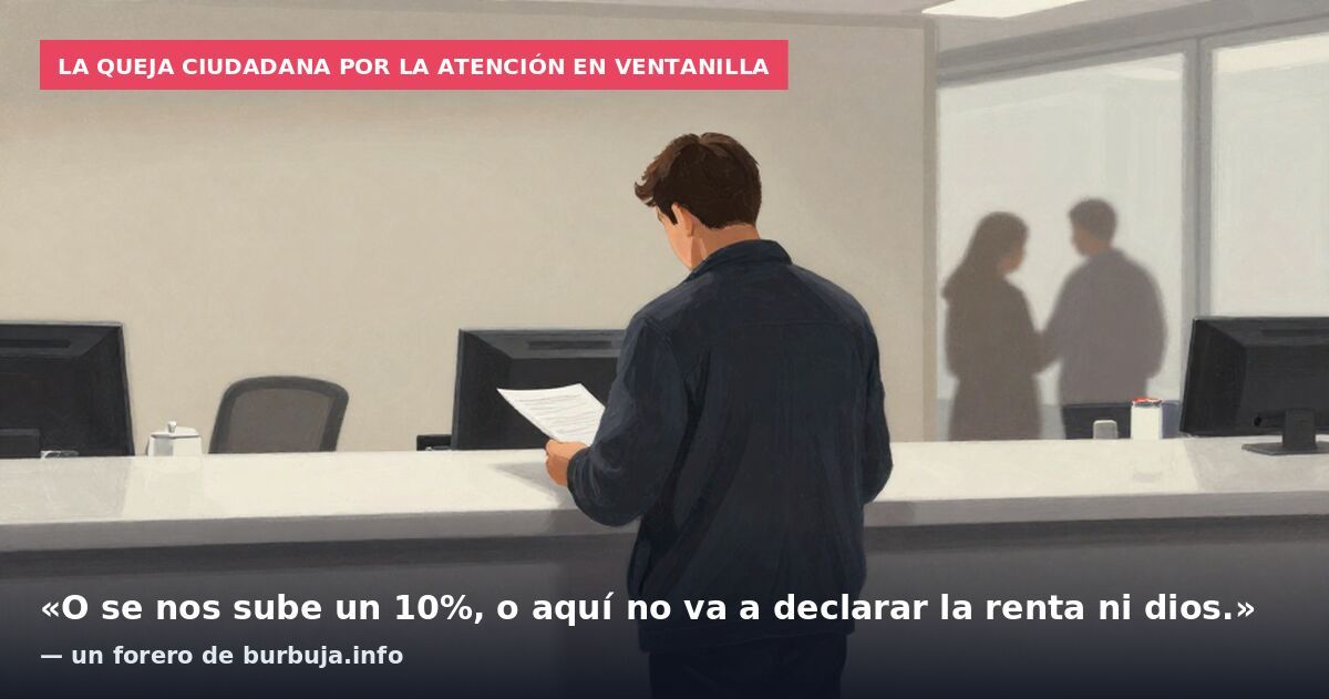 La queja ciudadana por la atención en ventanilla: «O se nos sube un 10%, o aquí no va a declarar la renta ni dios.» — un forero de burbuja.info