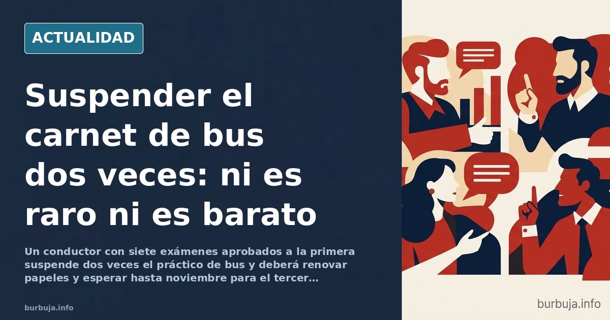 Autobús urbano detenido en una calle estrecha durante un examen práctico de circulación con un examinador observando desde la