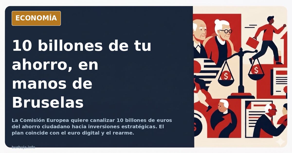 Ilustración editorial de un gran edificio institucional europeo con monedas apiladas frente a él bajo un cielo azul oscuro