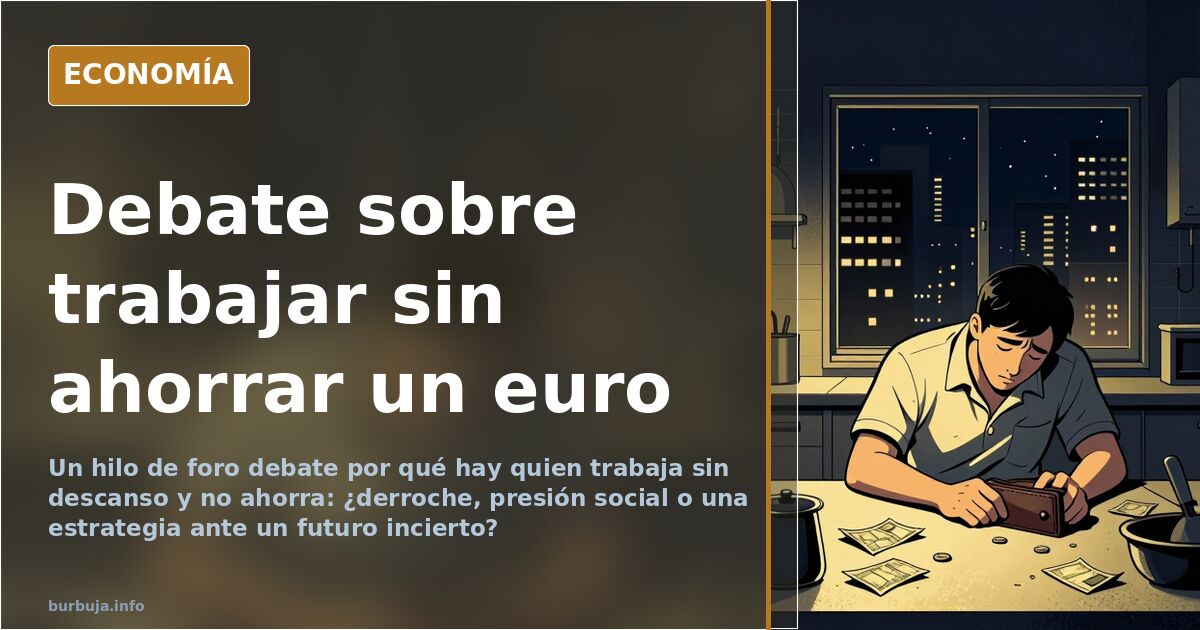 Ilustración editorial de un trabajador agotado frente a una cuenta bancaria vacía, con billetes volando, en tonos azul marino