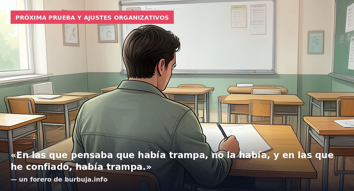 Próxima prueba y ajustes organizativos: «En las que pensaba que había trampa, no la había, y en las que he confiado, había trampa.» — un forero de burbuja.info