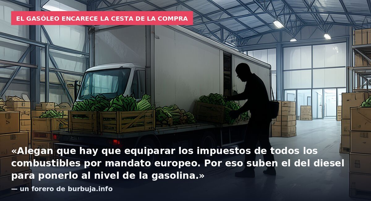 El gasóleo encarece la cesta de la compra: «Alegan que hay que equiparar los impuestos de todos los combustibles por mandato europeo. Por eso suben el del diesel para ponerlo al nivel de la gasolina.» — un forero de burbuja.info