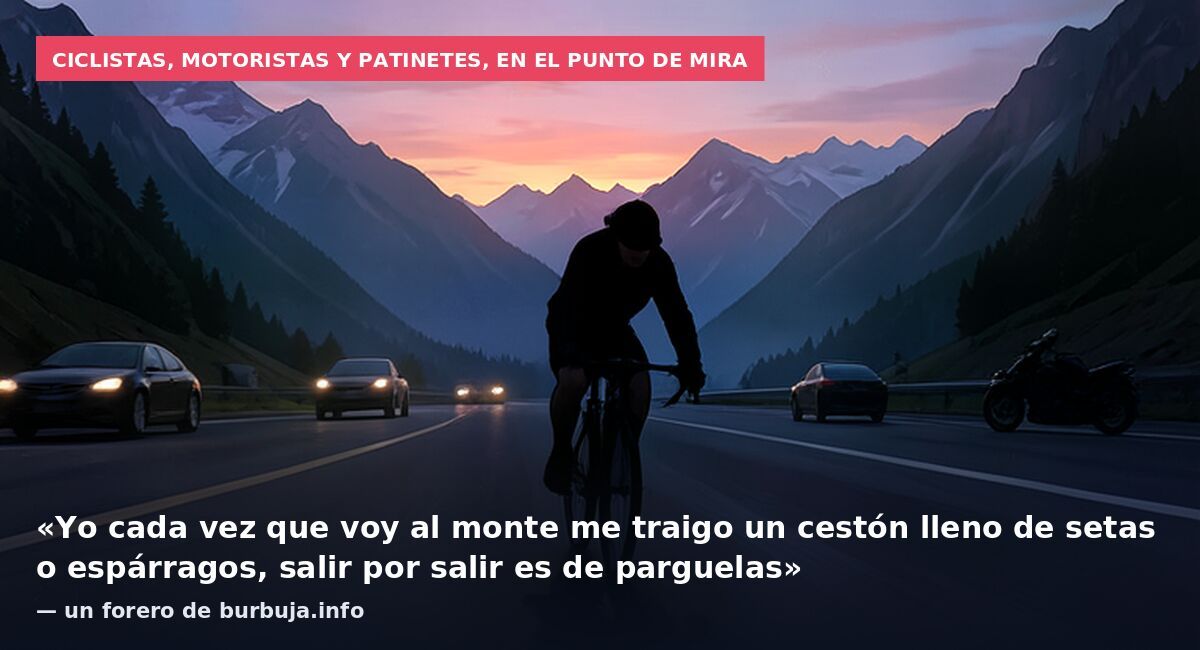 Ciclistas, motoristas y patinetes, en el punto de mira: «Yo cada vez que voy al monte me traigo un cestón lleno de setas o espárragos, salir por salir es de parguelas» — un forero de burbuja.info