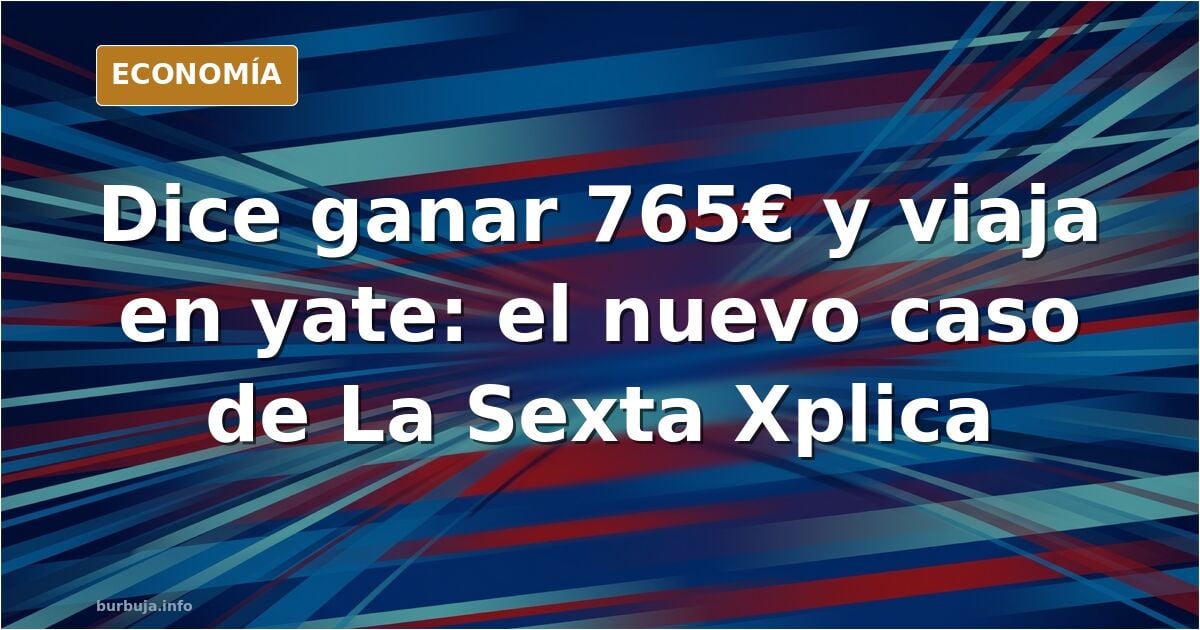 Ilustración editorial de un plató de televisión con una pantalla que muestra un yate y una nómina de 765 euros