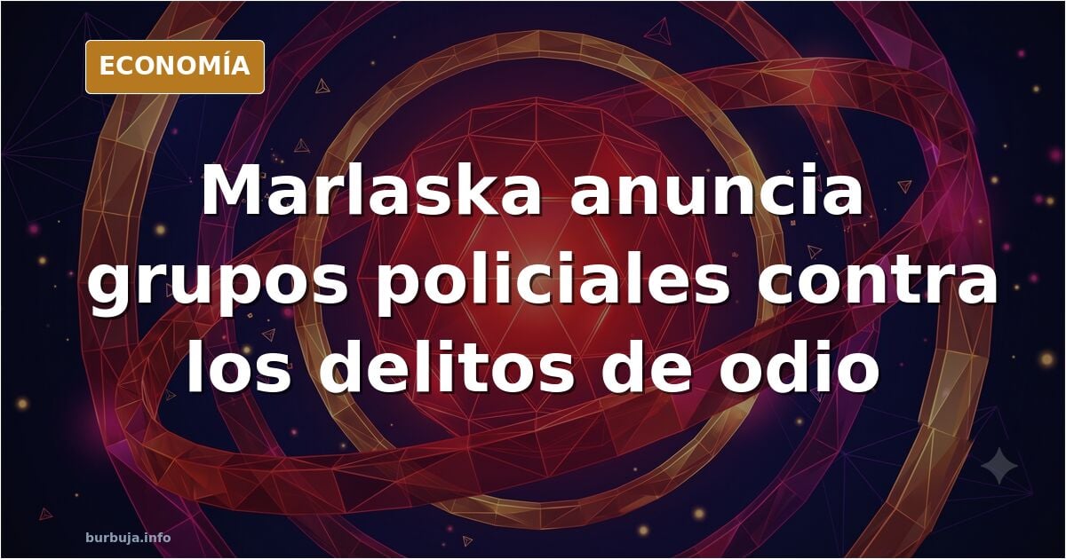 Ilustración editorial de una balanza de la justicia inclinada sobre un teléfono móvil con símbolos de discurso y delitos de o