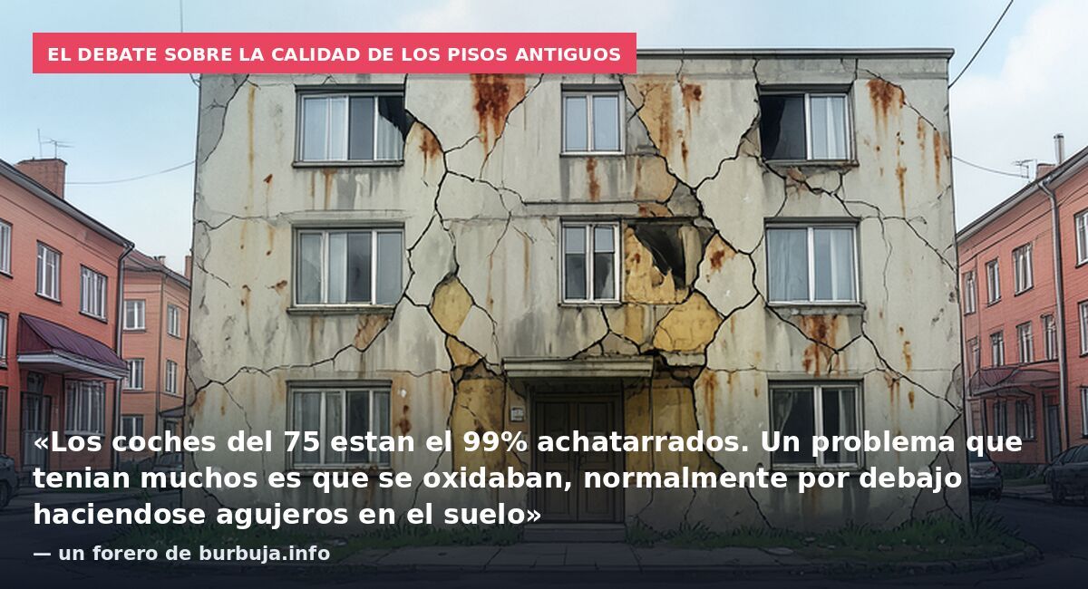 El debate sobre la calidad de los pisos antiguos: «Los coches del 75 estan el 99% achatarrados. Un problema que tenian muchos es que se oxidaban, normalmente por debajo haciendose agujeros en el suelo» — un forero de burbuja.info