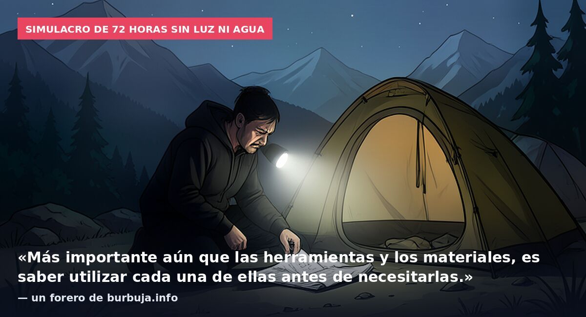 Simulacro de 72 horas sin luz ni agua: «Más importante aún que las herramientas y los materiales, es saber utilizar cada una de ellas antes de necesitarlas.» — un forero de burbuja.info