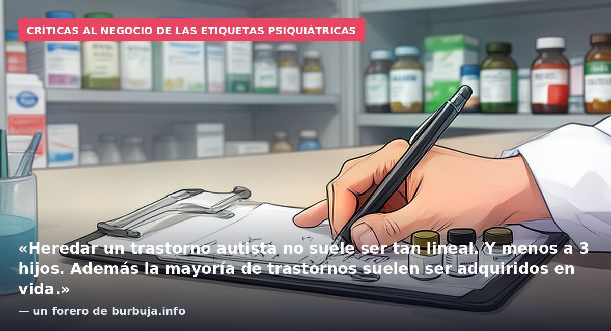Críticas al negocio de las etiquetas psiquiátricas: «Heredar un trastorno autista no suele ser tan lineal. Y menos a 3 hijos. Además la mayoría de trastornos suelen ser adquiridos en vida.» — un forero de burbuja.info