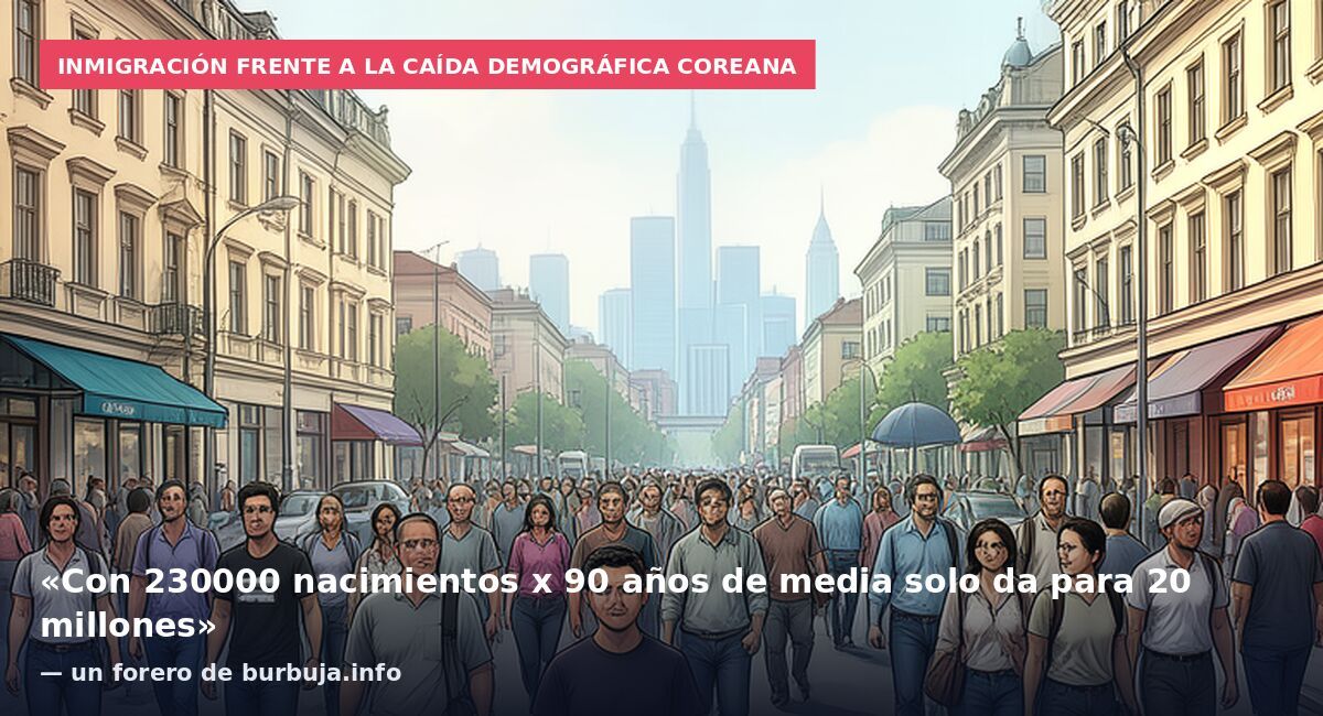 Inmigración frente a la caída demográfica coreana: «Con 230000 nacimientos x 90 años de media solo da para 20 millones» — un forero de burbuja.info