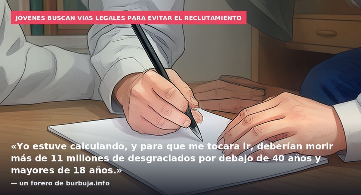 Jóvenes buscan vías legales para evitar el reclutamiento: «Yo estuve calculando, y para que me tocara ir, deberían morir más de 11 millones de desgraciados por debajo de 40 años y mayores de 18 años.» — un forero de burbuja.info