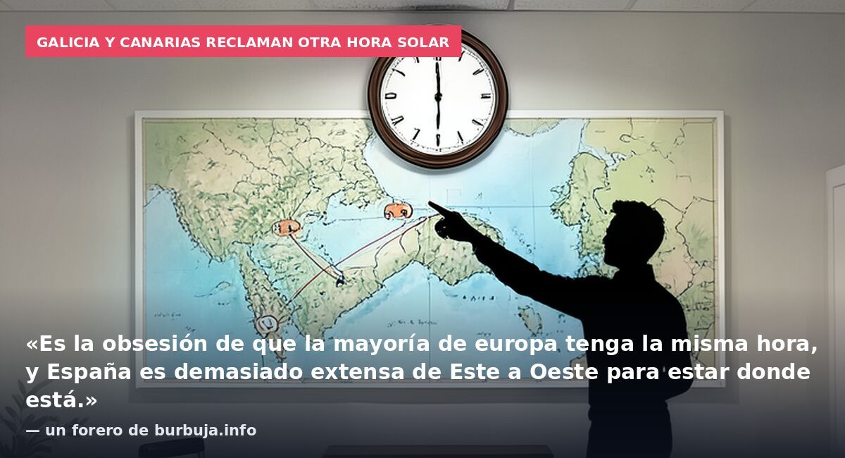 Galicia y Canarias reclaman otra hora solar: «Es la obsesión de que la mayoría de europa tenga la misma hora, y España es demasiado extensa de Este a Oeste para estar donde está.» — un forero de burbuja.info
