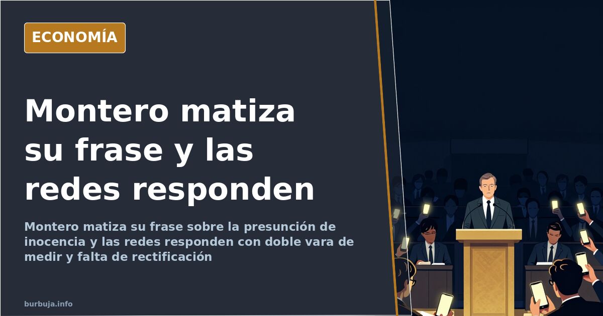 Ilustración editorial de una vicepresidenta del Gobierno ante un atril con micrófonos y una pantalla que reproduce un vídeo