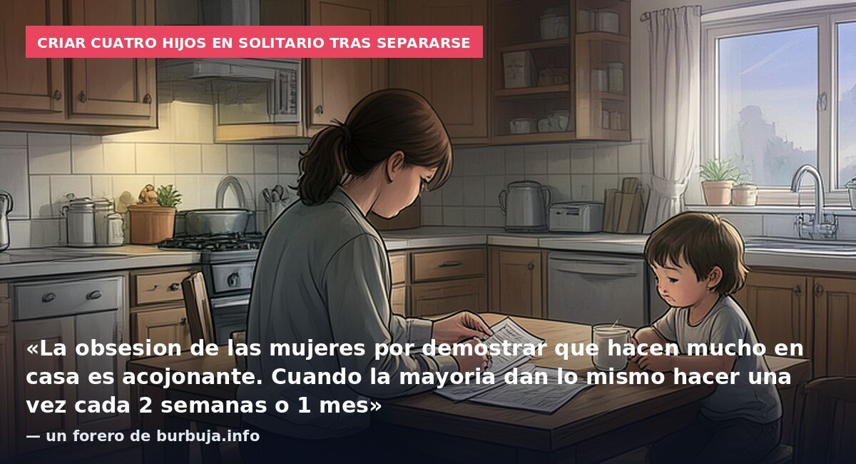 Criar cuatro hijos en solitario tras separarse: «La obsesion de las mujeres por demostrar que hacen mucho en casa es acojonante. Cuando la mayoria dan lo mismo hacer una vez cada 2 semanas o 1 mes» — un forero de burbuja.info