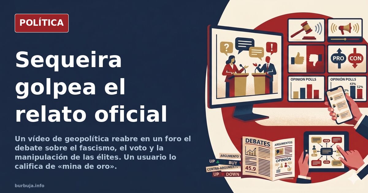 Ilustración editorial de un analista frente a un atril con banderas europeas y una urna electoral, en tonos rojos y azules ap