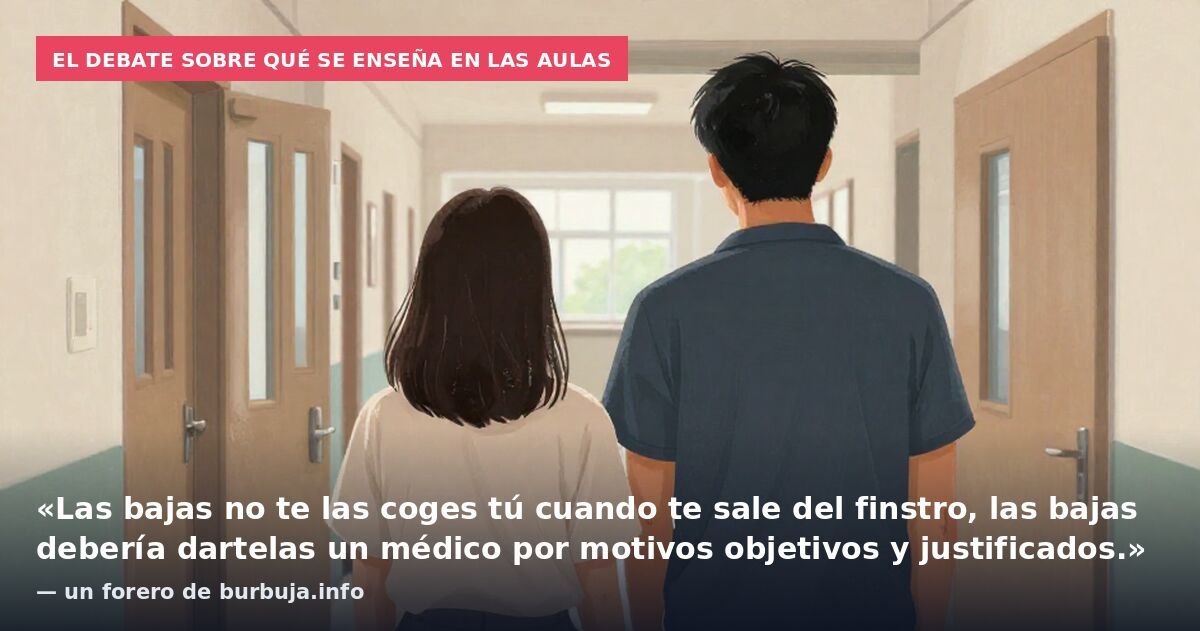 El debate sobre qué se enseña en las aulas: «Las bajas no te las coges tú cuando te sale del finstro, las bajas debería dartelas un médico por motivos objetivos y justificados.» — un forero de burbuja.info