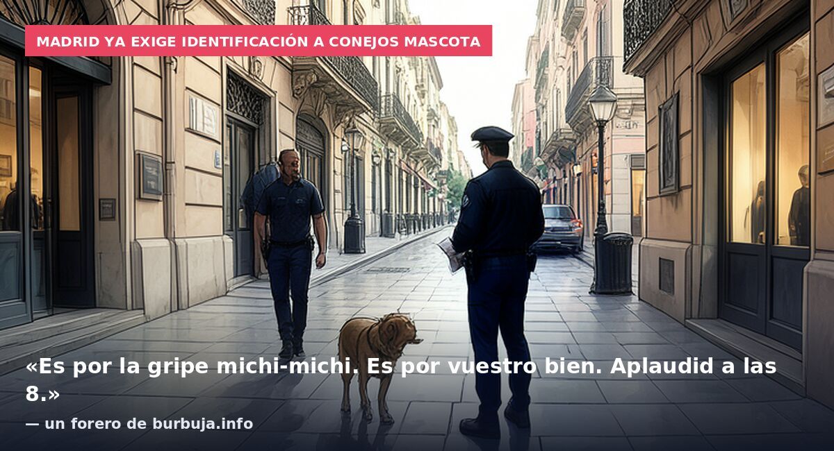 Madrid ya exige identificación a conejos mascota: «Es por la gripe michi-michi. Es por vuestro bien. Aplaudid a las 8.» — un forero de burbuja.info