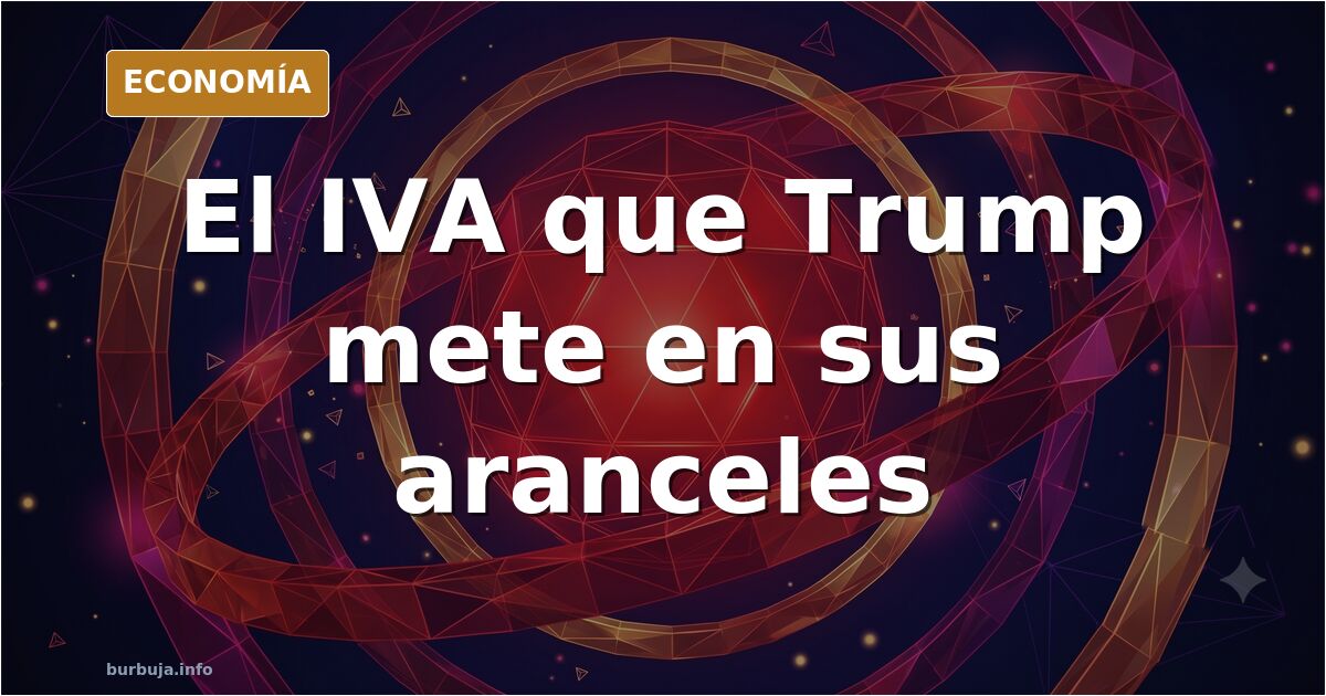 Ilustración editorial de un contenedor portuario con etiqueta de IVA y arancel sobre fondo azul marino y dorado