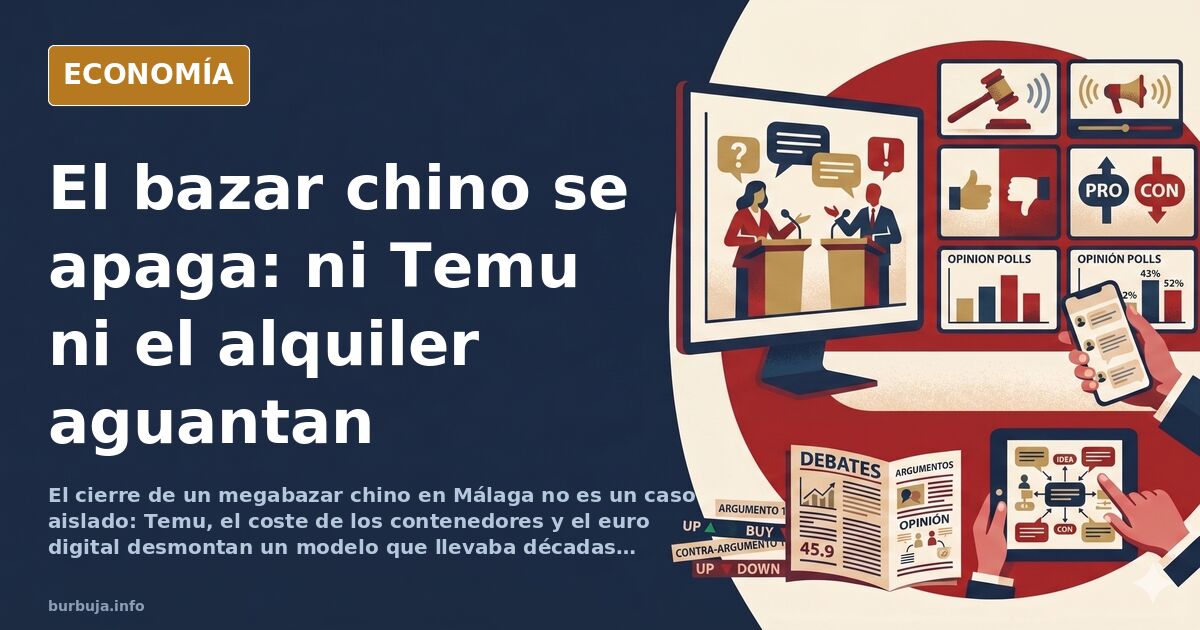 Persiana metálica de un bazar chino bajada en una calle comercial española, con carteles de liquidación en el escaparate