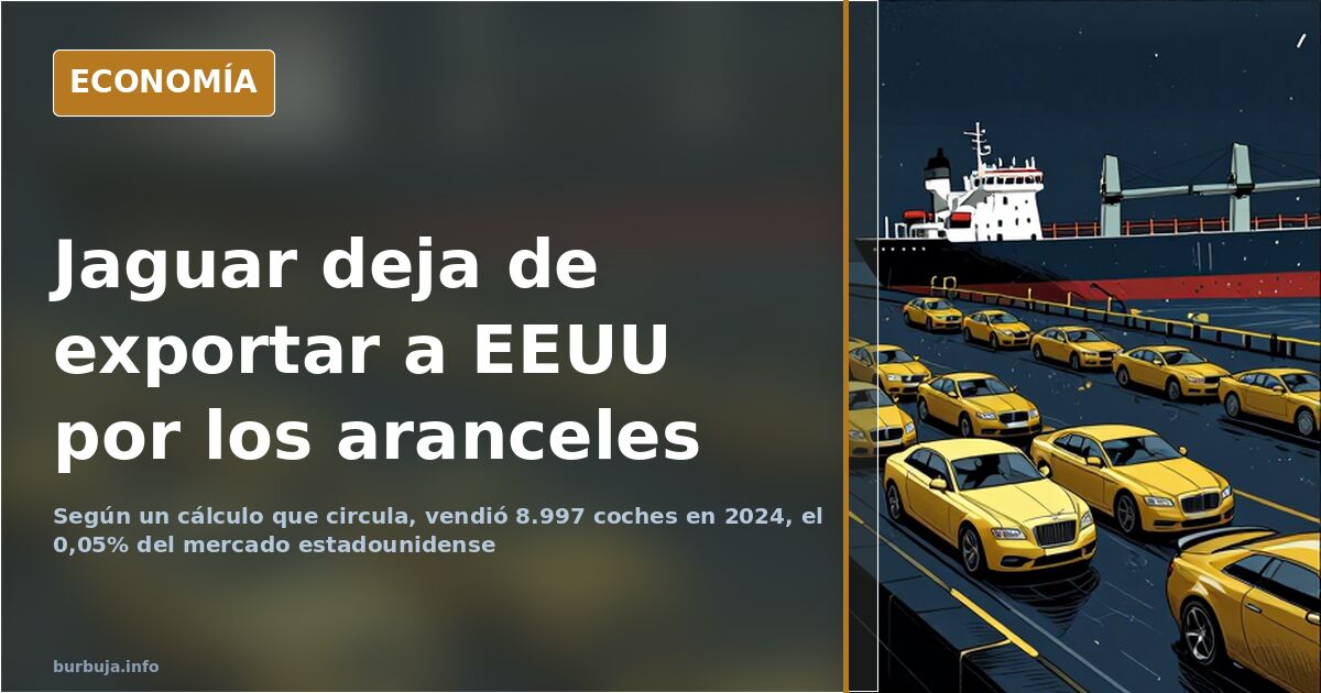 Ilustración editorial de un Jaguar clásico frente a una fábrica británica cerrada, símbolo de la retirada de la marca del mer