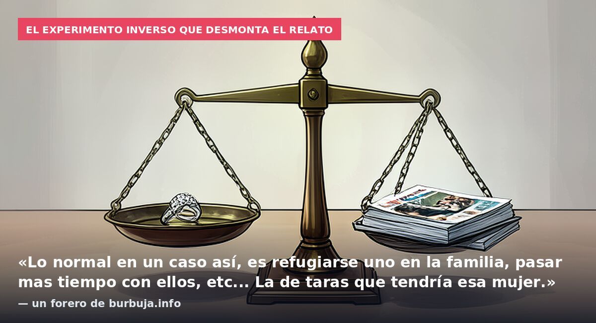 El experimento inverso que desmonta el relato: «Lo normal en un caso así, es refugiarse uno en la familia, pasar mas tiempo con ellos, etc... La de taras que tendría esa mujer.» — un forero de burbuja.info
