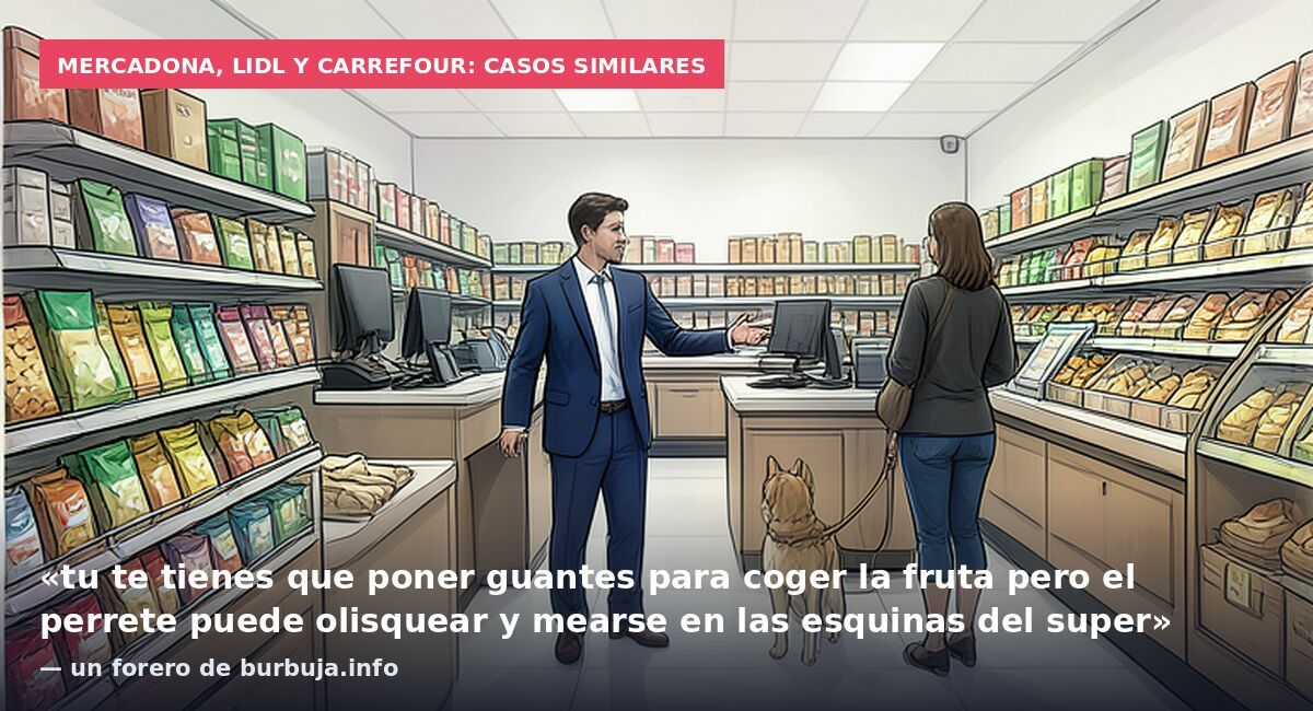 Mercadona, Lidl y Carrefour: casos similares: «tu te tienes que poner guantes para coger la fruta pero el perrete puede olisquear y mearse en las esquinas del super» — un forero de burbuja.info