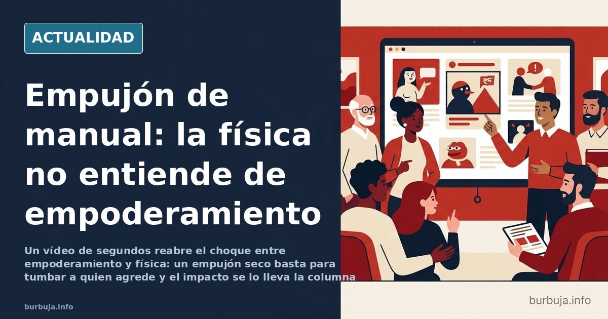 Escena urbana de un empujón seco entre dos personas de complexión muy distinta y caída rígida sobre la zona lumbar