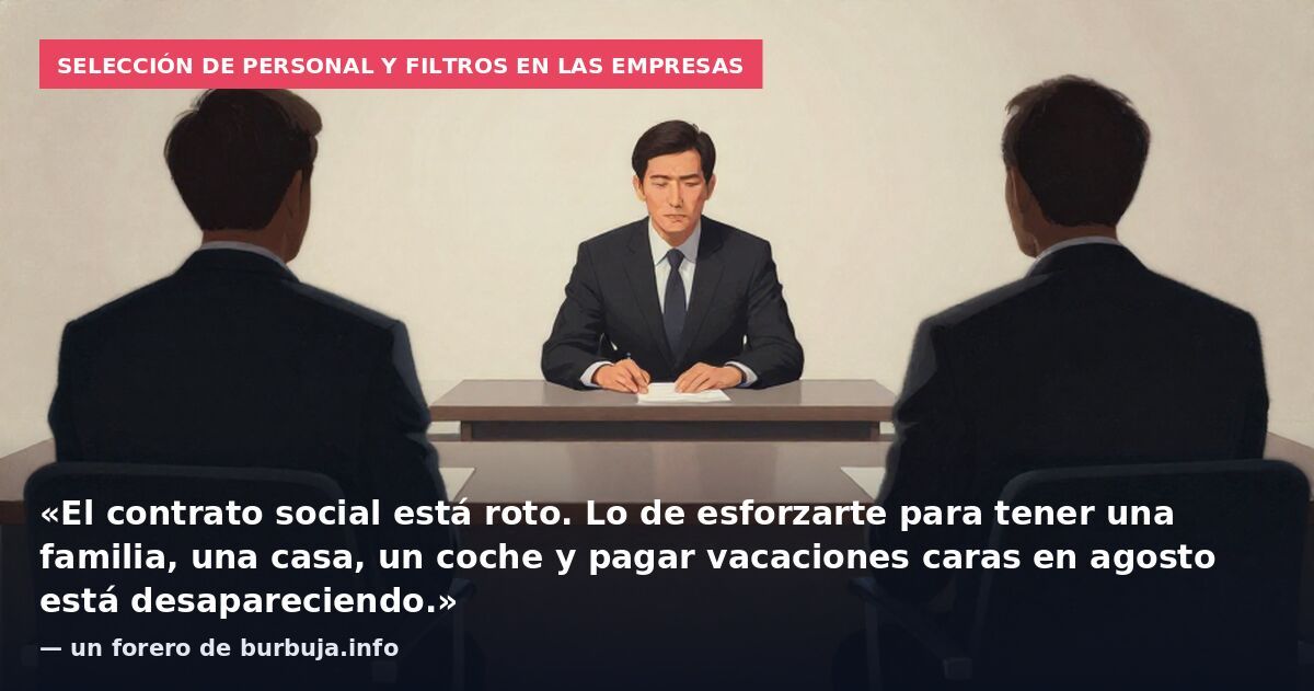 Selección de personal y filtros en las empresas: «El contrato social está roto. Lo de esforzarte para tener una familia, una casa, un coche y pagar vacaciones caras en agosto está desapareciendo.» — un forero de burbuja.info