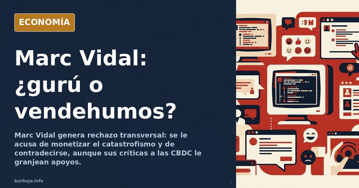 Ilustración editorial de un analista económico con gafas de pasta frente a gráficos decrecientes y símbolos de monetización d