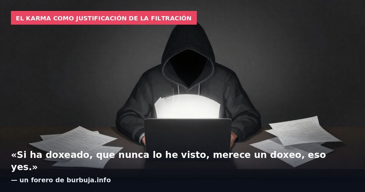 El karma como justificación de la filtración: «Si ha doxeado, que nunca lo he visto, merece un doxeo, eso yes.» — un forero de burbuja.info