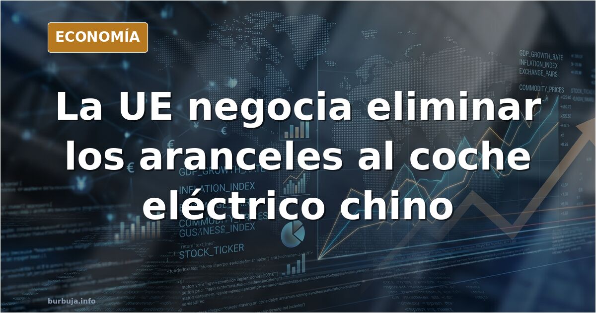 Ilustración editorial de un coche eléctrico chino cruzando una frontera europea mientras fábricas tradicionales quedan atrás