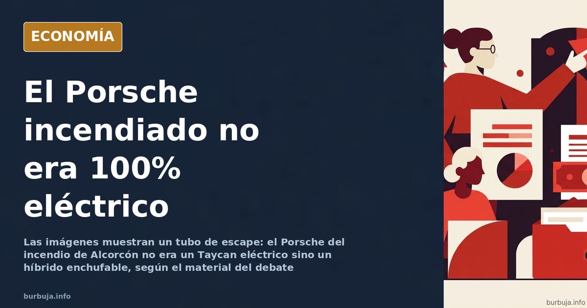 Restos calcinados de un Porsche tras el incendio de Alcorcón con la parte trasera y los escapes visibles entre los hierros