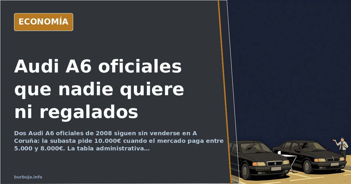 Dos berlinas Audi A6 oficiales aparcadas en un patio municipal, con la ITV en vigor y sin comprador tras años de subasta