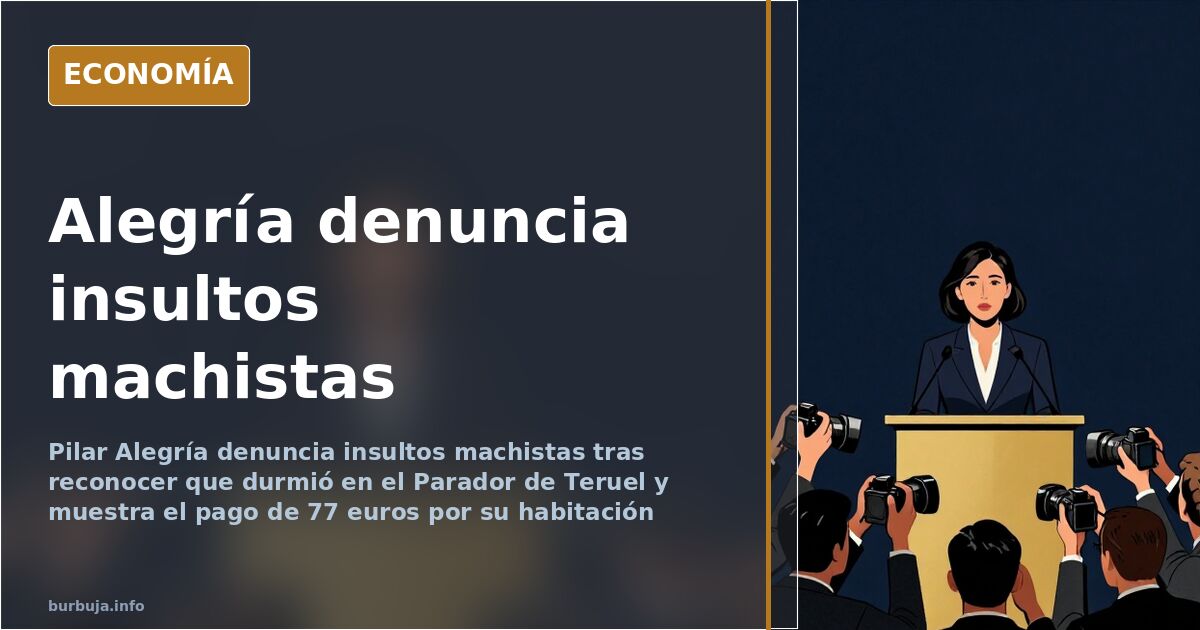 Ilustración editorial de una figura femenina política ante un atril, con fondo de parador y redes sociales